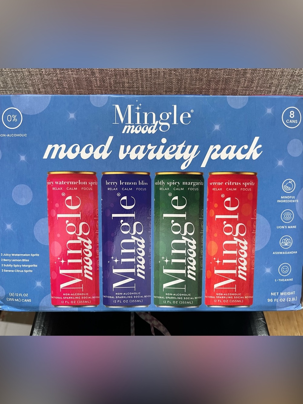 Mingle Mood Variety Pack - Assorted Red, Blue, Green, Pink Cans